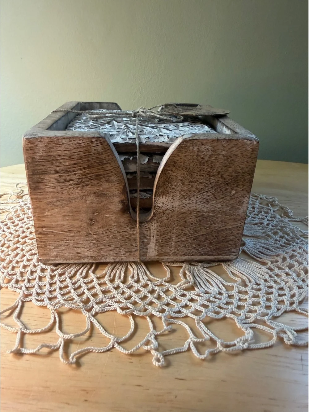 Set of 6 Handcrafted Wooden Coasters with Intricate Floral Design